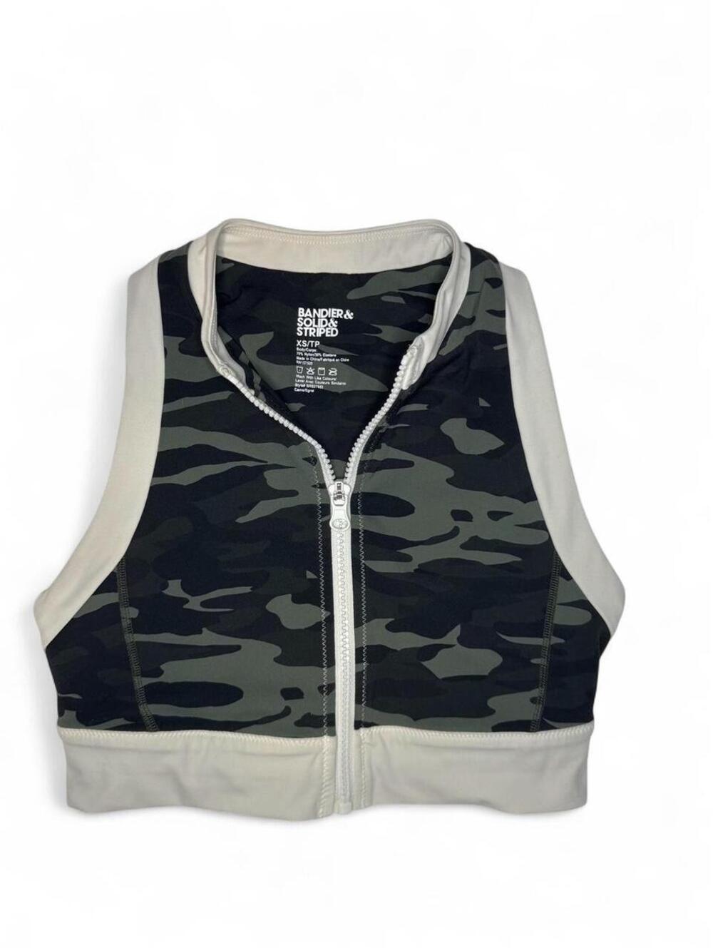 Solid & Striped Camo Army Color Block Front Zip Atheisure Sportsbra Size XS